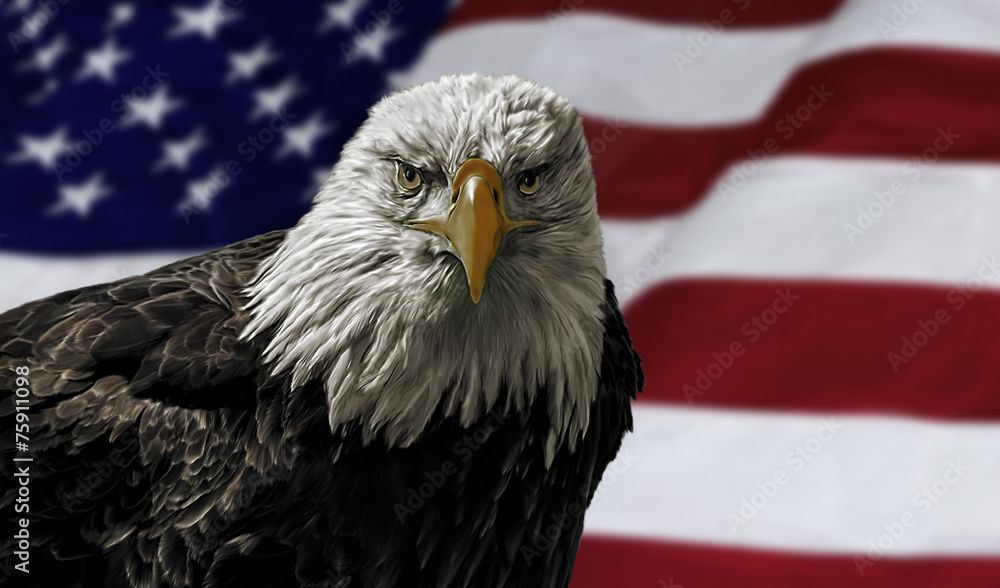 Naklejka premium American Bald Eagle on Flag