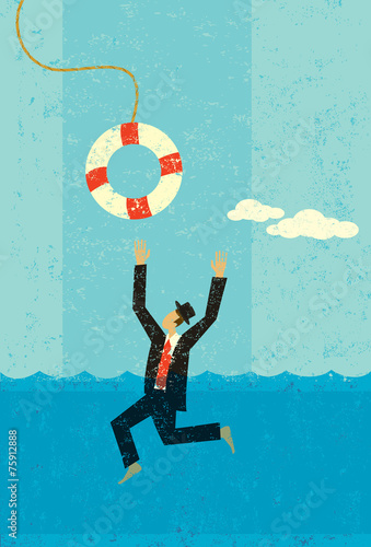 Drowning businessman being saved