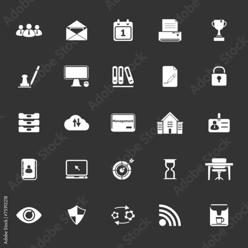 Business management icons on gray background