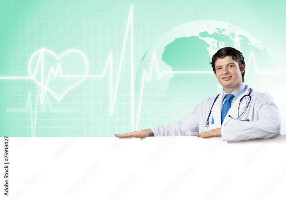 Doctor with banner