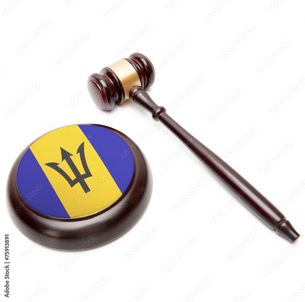 Judge gavel and soundboard with national flag on it - Barbados