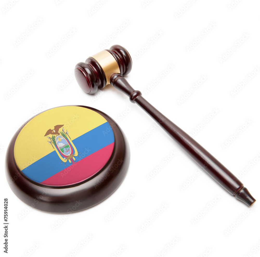 Judge gavel and soundboard with national flag on it - Ecuador