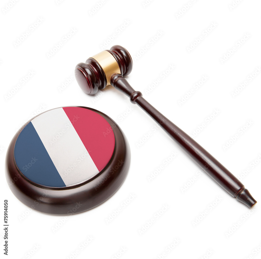 Judge gavel and soundboard with national flag on it - France