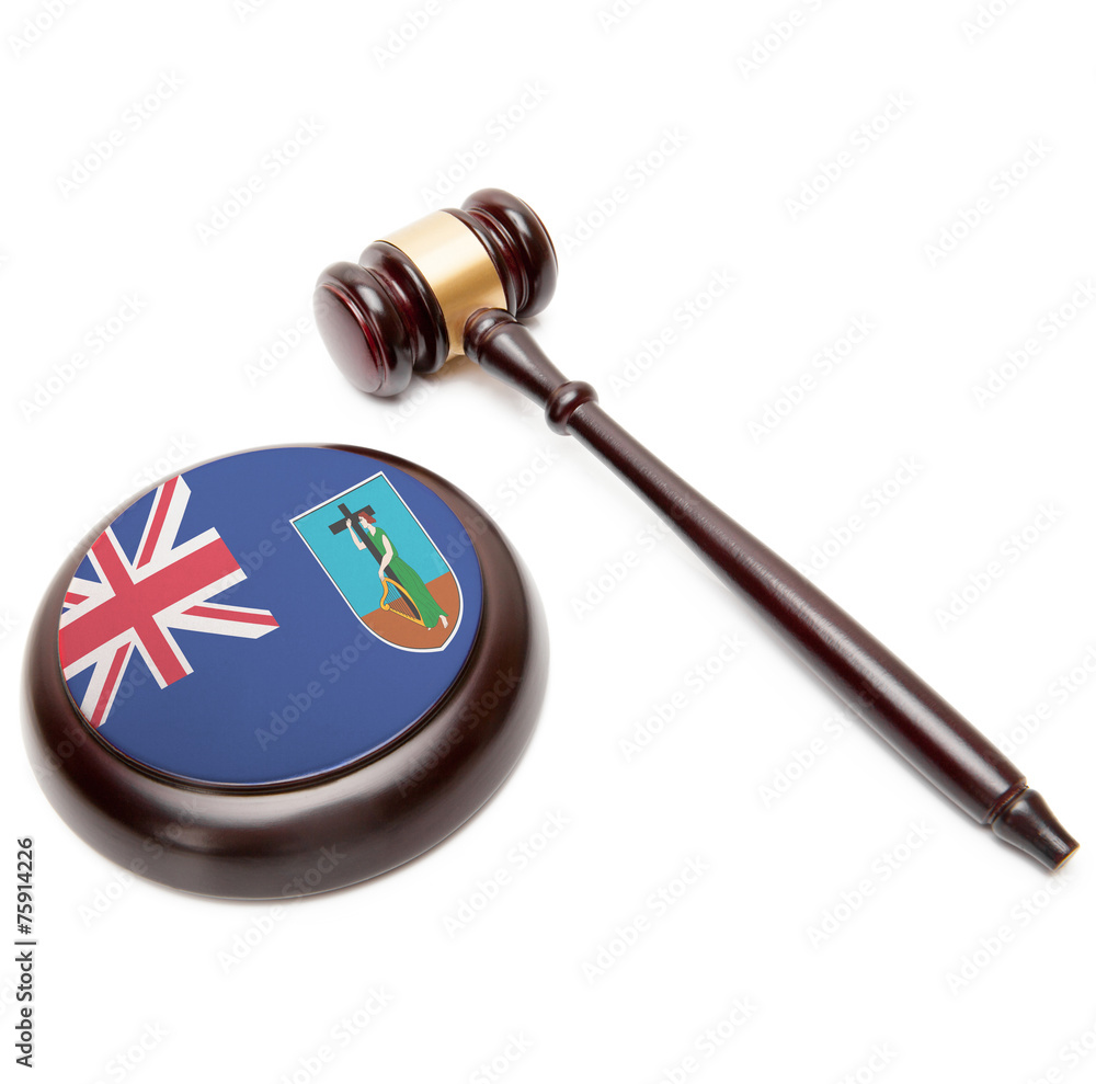 Judge gavel and soundboard with national flag on it - Montserrat