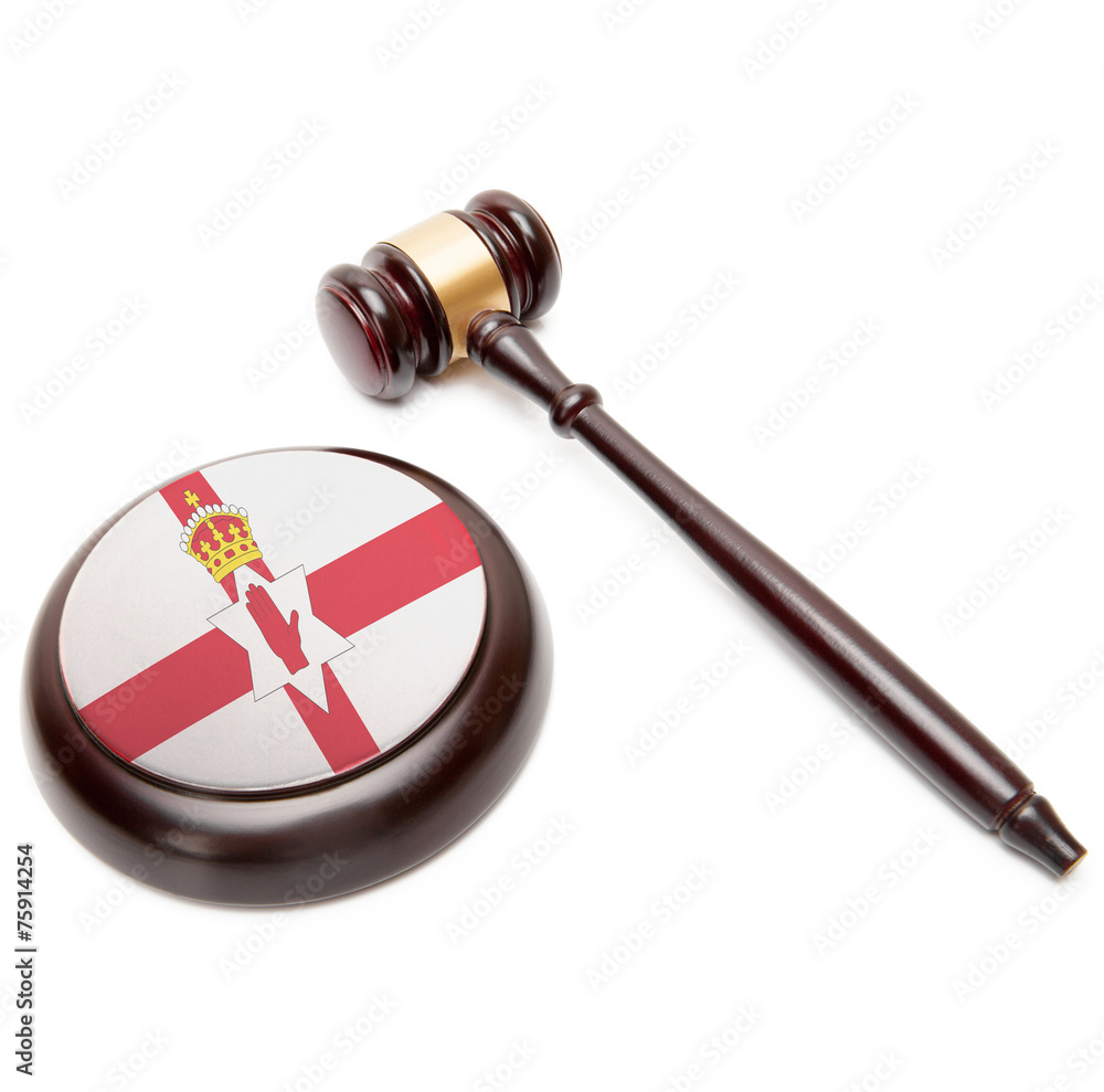 Judge gavel and soundboard with flag on it - Northern Ireland
