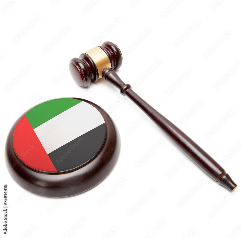 Judge gavel and soundboard with flag - United Arab Emirates