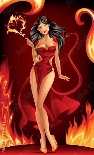Devil Woman on Fire Background