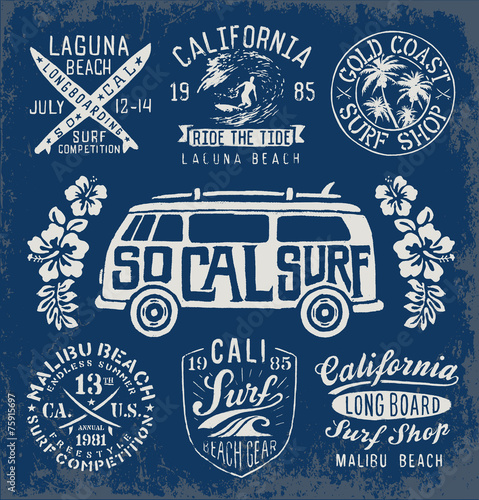 Set of Vintage Surfing Graphics and Emblems