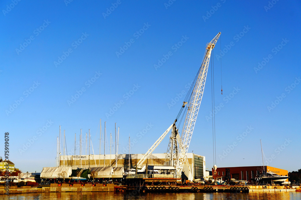 High white cranes and technical quay port
