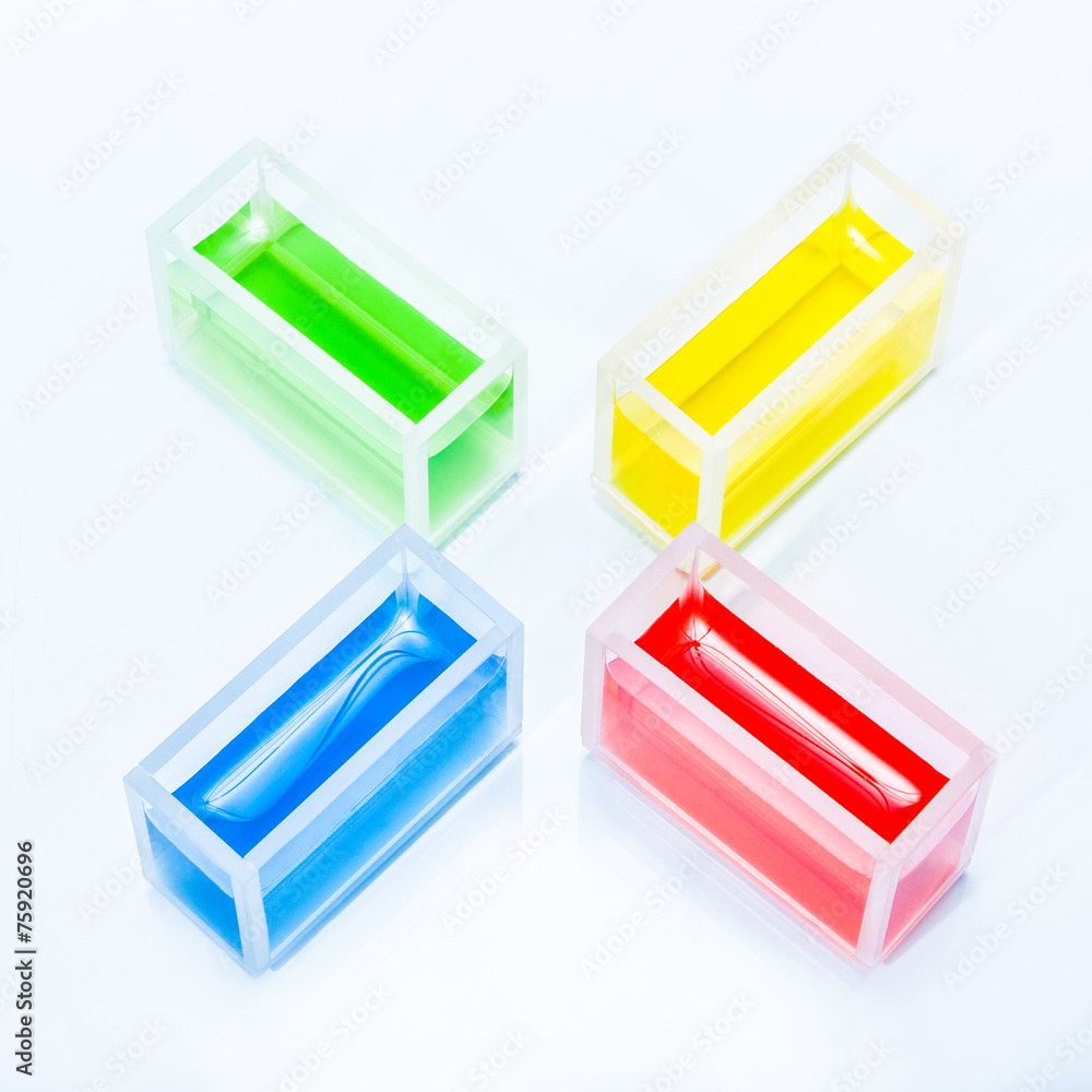 Set of cuvettes with color liquid Set of cuvettes with color liquid
