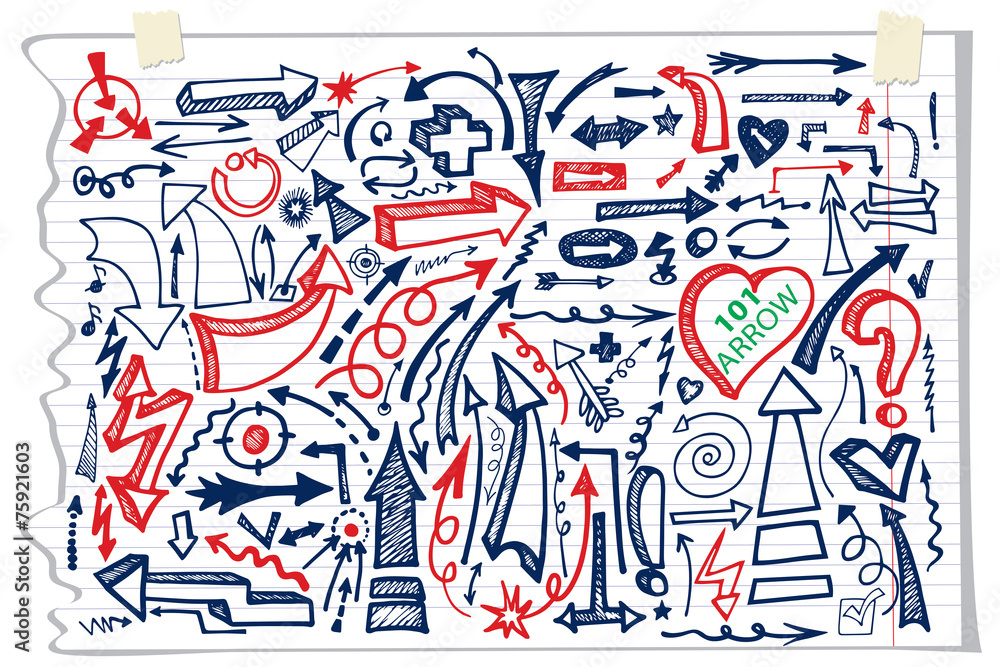Obraz premium Hand draw Arrow set. Doodle sketchy notepaper