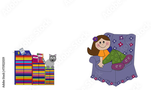 Niña alegre sentada en sofá