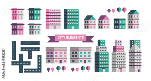 Town infographic elements. Vector city elements. Vector illustra