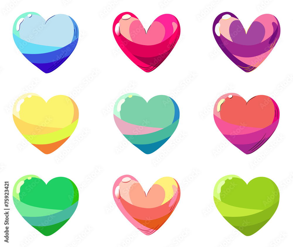 Set of colourful hearts