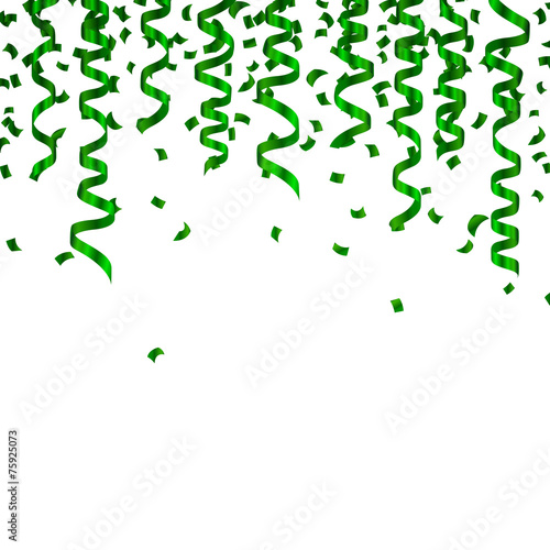 Vector Illustration of Green Confetti and Party Streamers