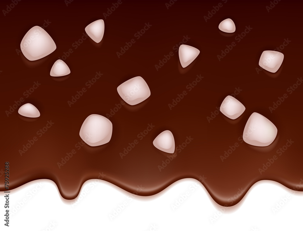 Flowing hot cocoa or chocolate with marshmallows. Flowing hot cocoa or chocolate with marshmallows.