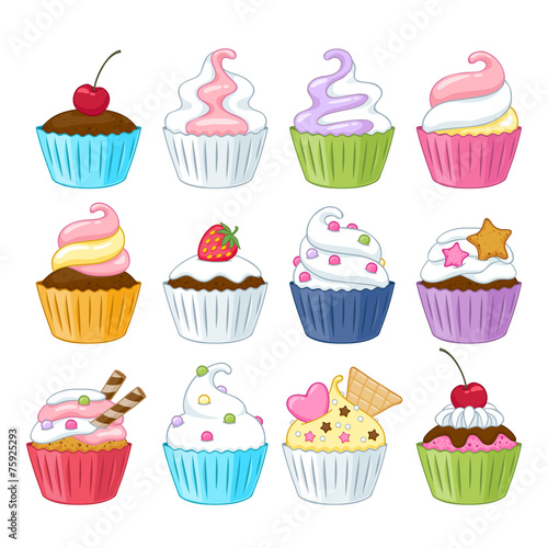 Set of colorful sweet cupcakes.