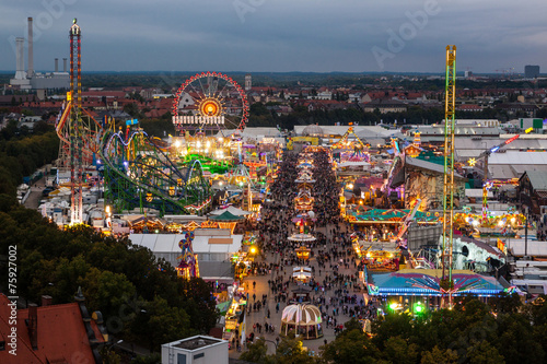 View of the Oktoberfest in Munich at night. photo