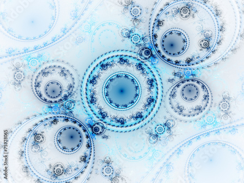 Blue detailed fractal clockwork, digital artwork