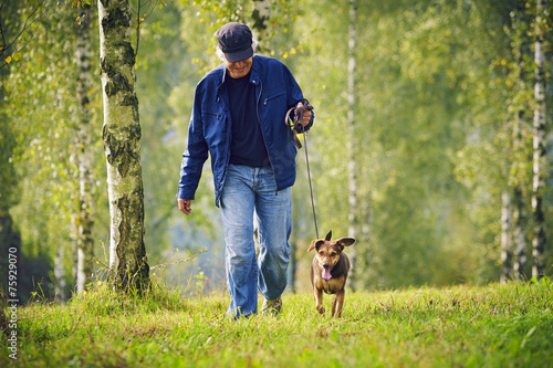 Mann Hund Bäume