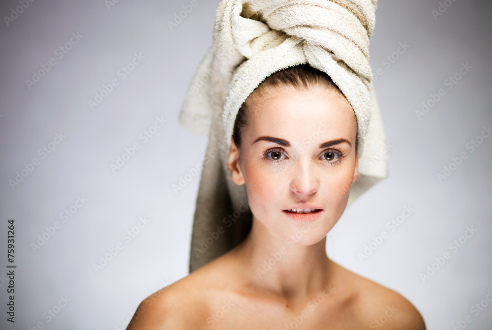 Fresh and healthy model girl with on towel head Fresh and healthy model girl with on towel head