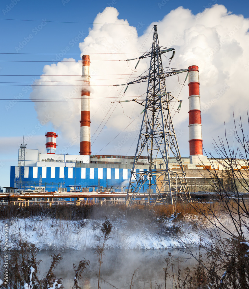 Obraz premium winter view of the thermal power plant