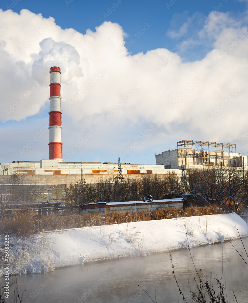 Obraz premium winter view of the thermal power plant