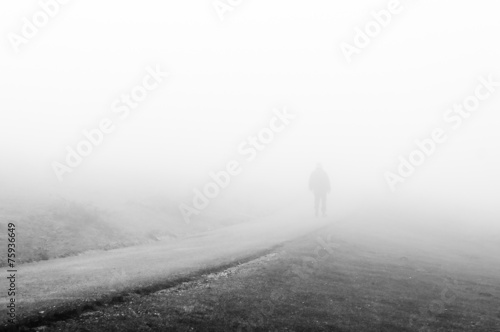 Bilde på lerret person walking on foggy road