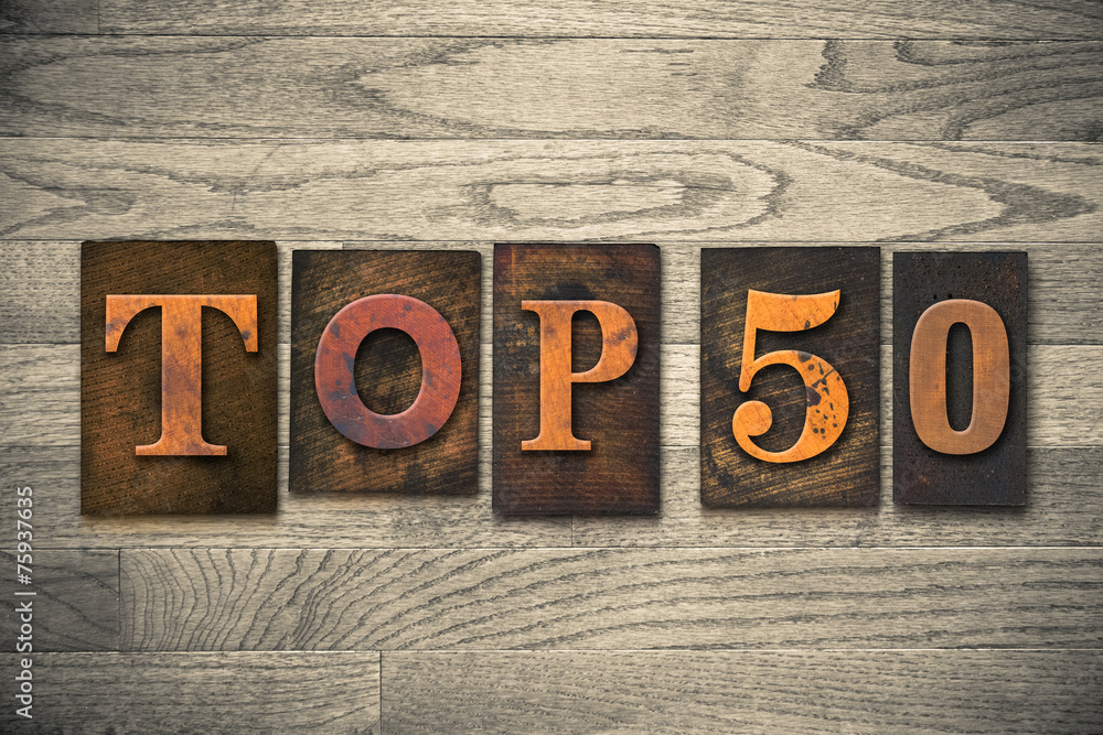 Fototapeta premium Top 50 Concept Wooden Letterpress Type