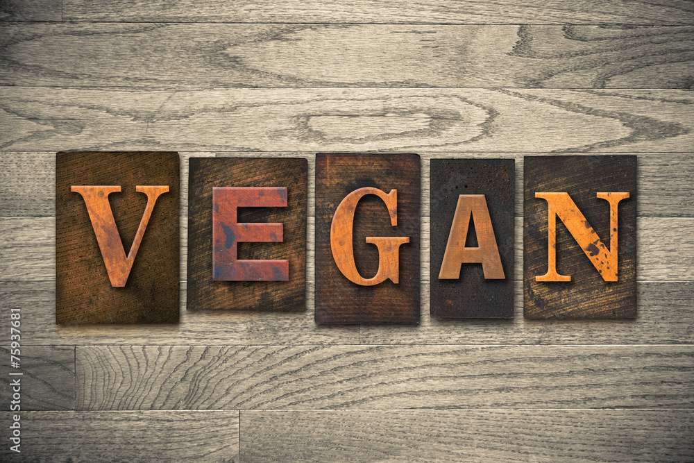 Naklejka premium Vegan Concept Wooden Letterpress Type