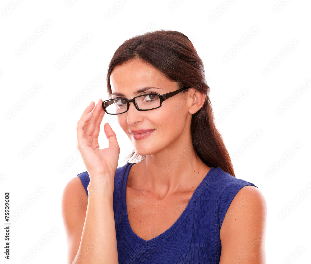 Friendly female with glasses looking at you Friendly female with glasses looking at you