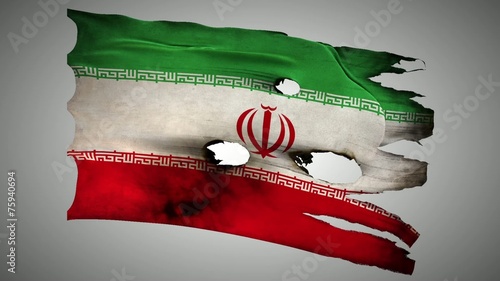 Iranian perforated, burned, grunge waving flag loop alpha