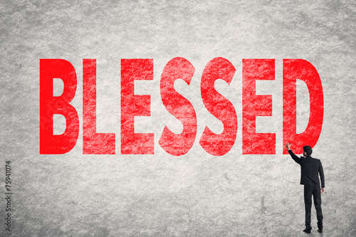 Schilderij op canvas text on wall, Blessed