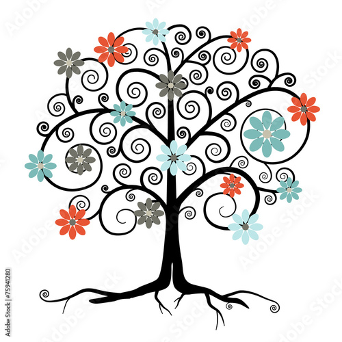 Vector Tree in Blossom Isolated on White Background