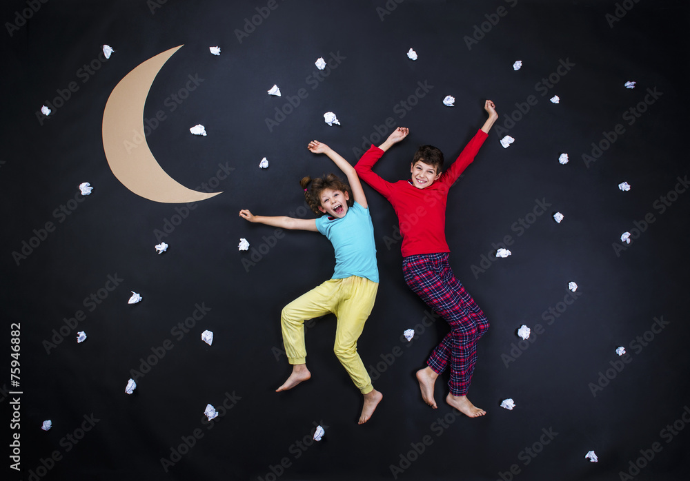 Adorable children getting ready for night sleep