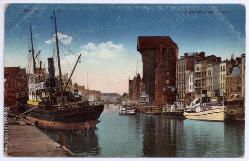 Danzig, lange Brücke und Krantor 1915 (hist. Postkarte) photo