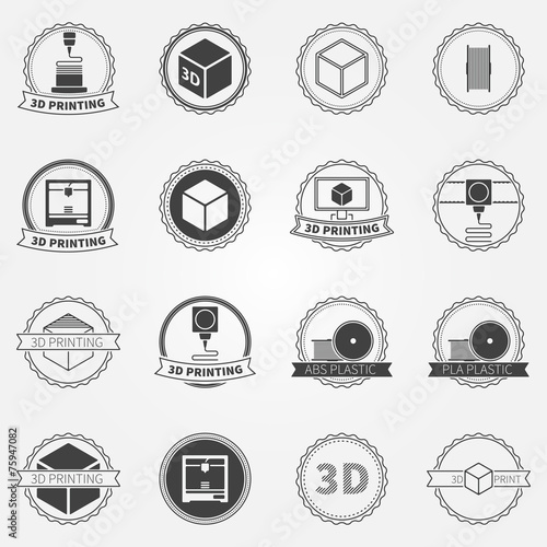 Vector set of 3d printing emblems or logos