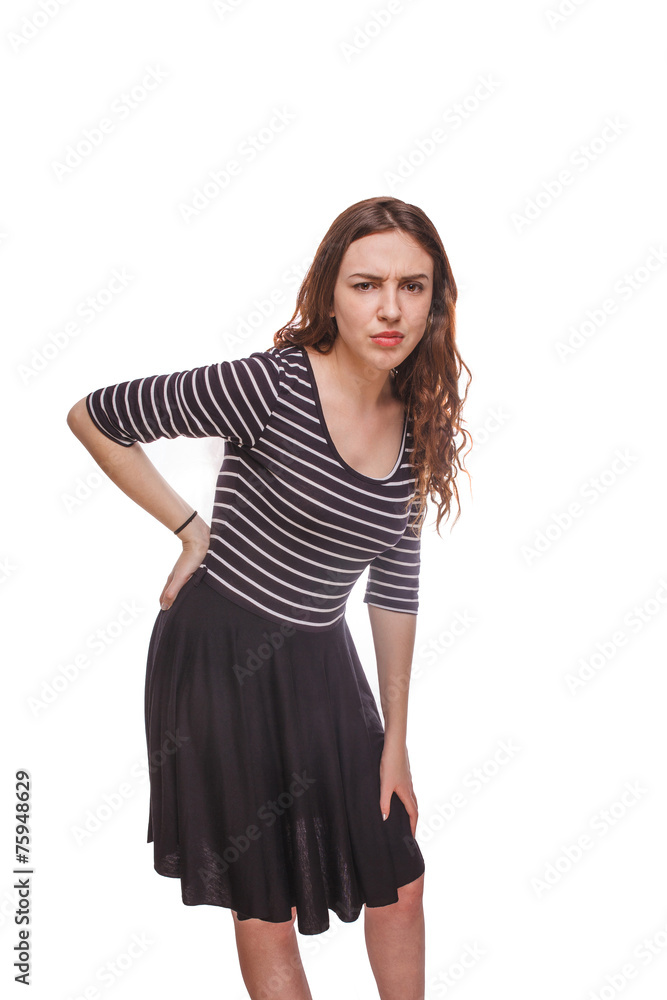 woman sciatica back pain isolated a on white background woman sciatica back pain isolated a on white background