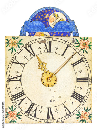 Medieval enamel clock face with moon rotation