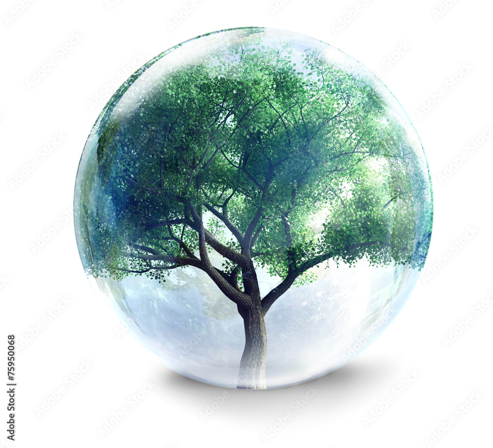 tree in glass ball - obrazy, fototapety, plakaty 