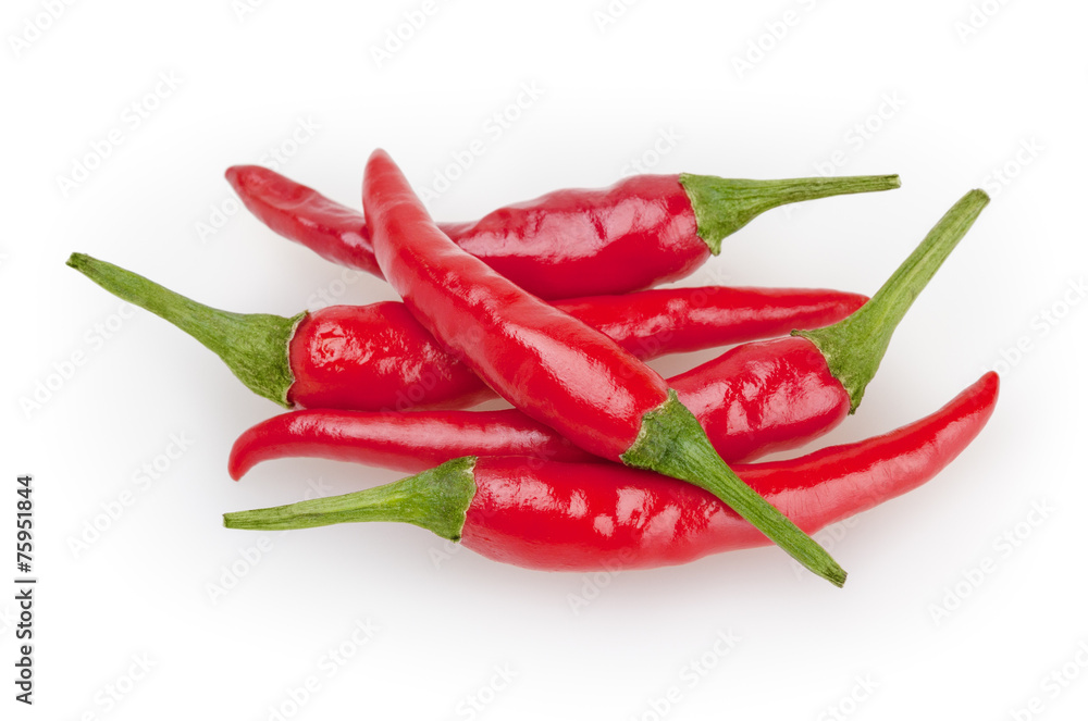 Red peppers isolated on white background with clipping path