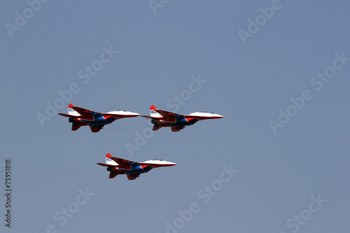 Airplanes flying on an air show