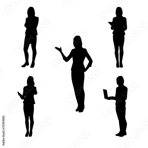 Collection of vector silhouettes of women at work - at school, a