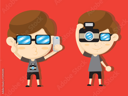 cameraman cartoon and selfie shot