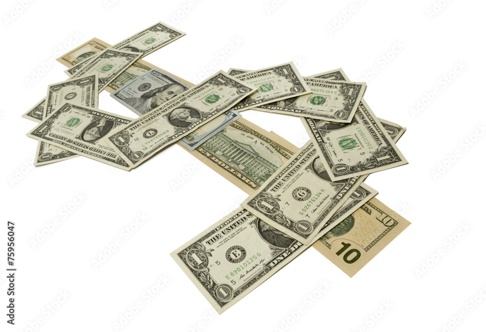 Various dollar bills aligned to shape the dollar symbol Various dollar bills aligned to shape the dollar symbol