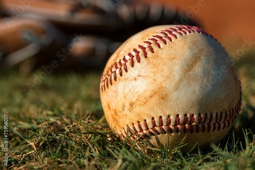 Baseball and Glove on Field