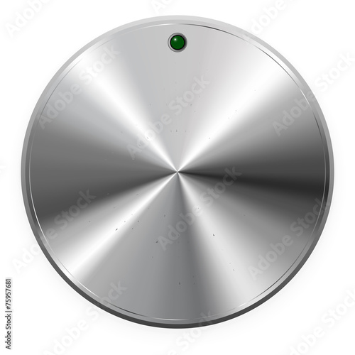 Iron round button with a green LED. Vector. EPS 10.