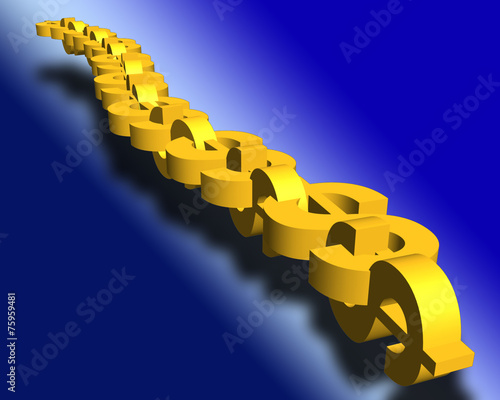Yellow dollar chain - 3d illustration photo
