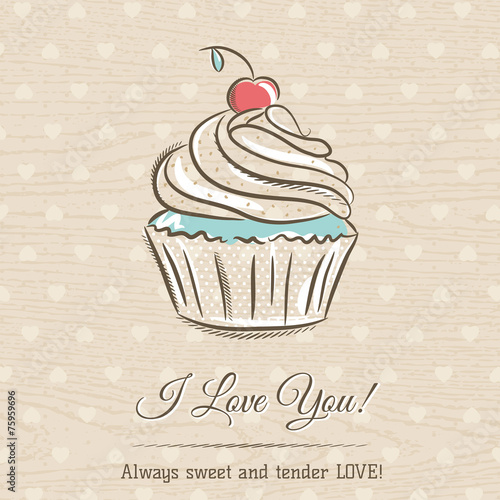 valentine card with  cupcake and wishes text   vector