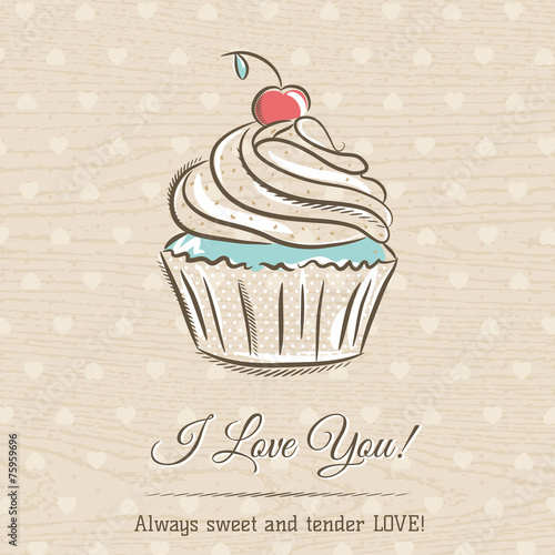 valentine card with  cupcake and wishes text,  vector